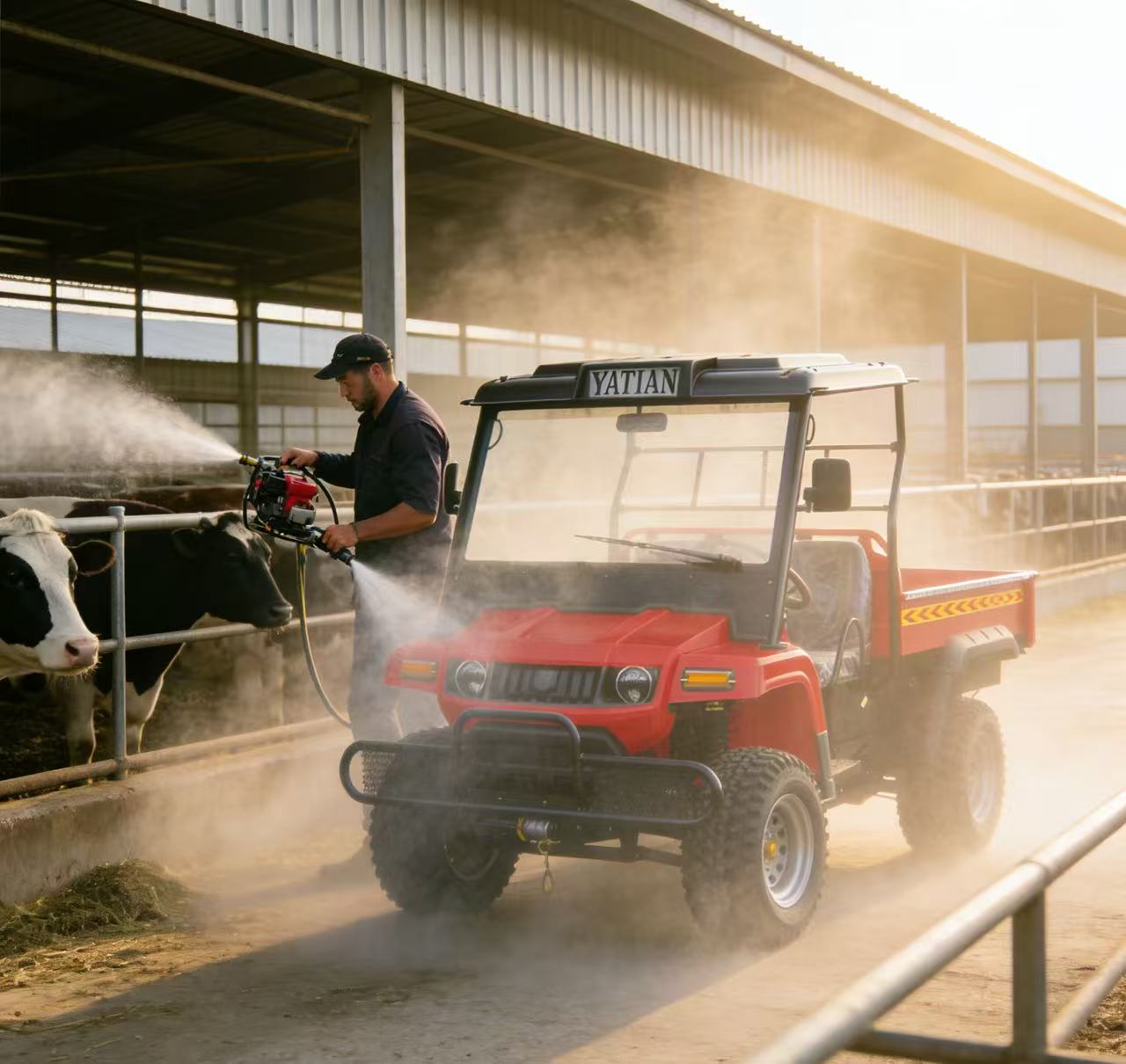 Электрический коммунальный автомобиль с нулевым выхлопом, идеально подходящий для сохранения лесной среды во время транспортировки материалов.