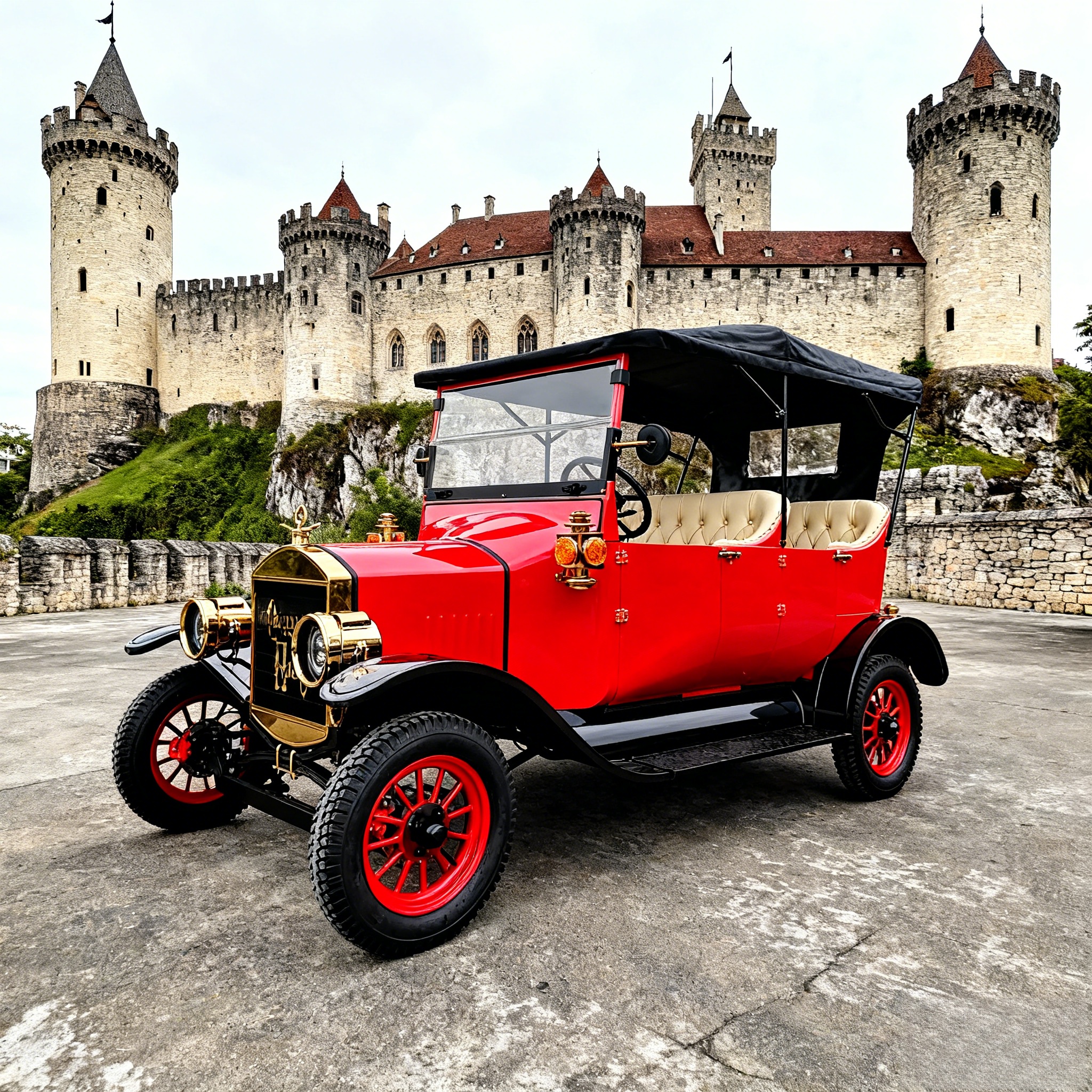 Ретро-электромобиль Yatian Purple — туристическое место для фотографий с оживленного рынка.