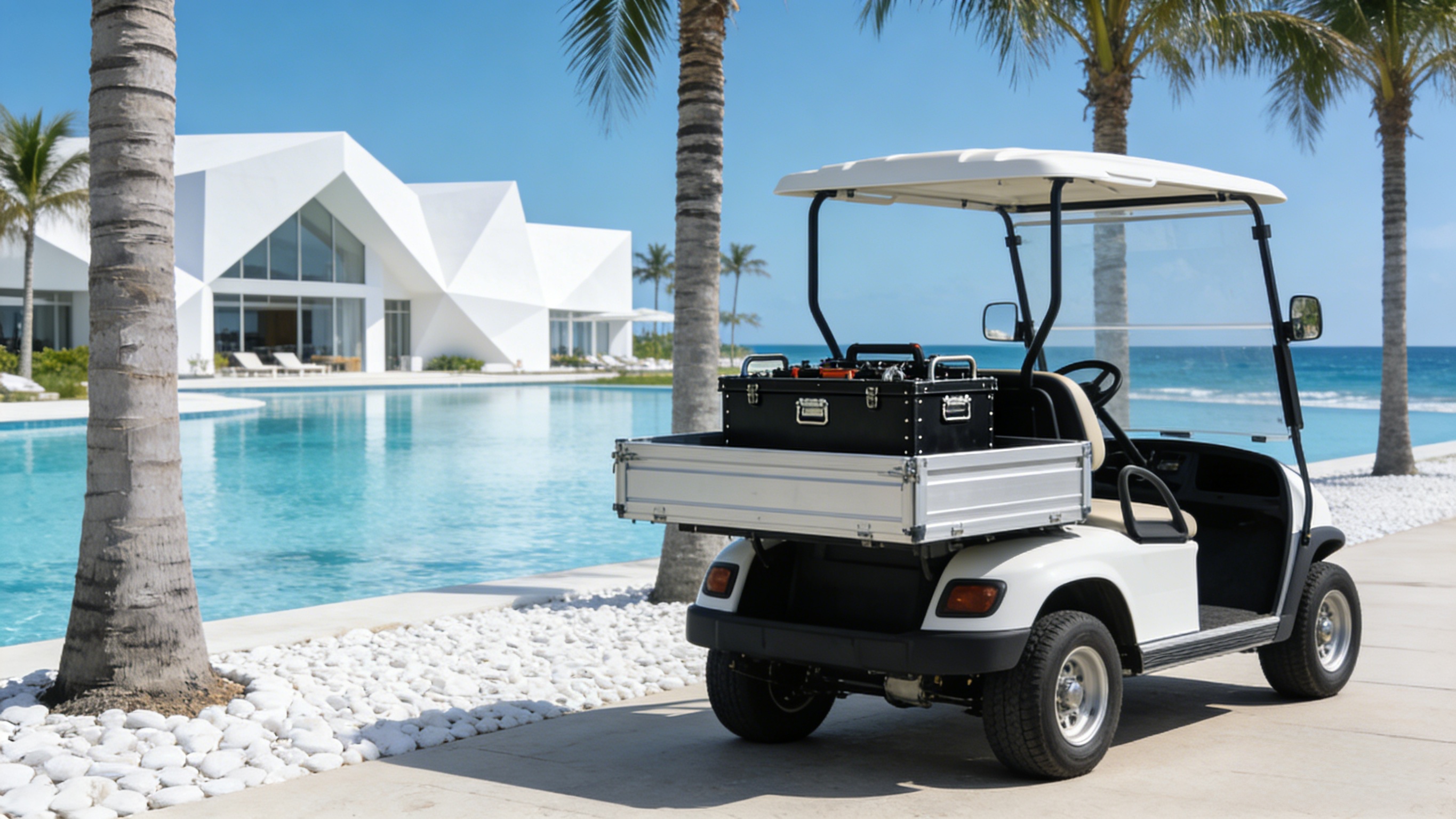 Двухместный гольф-кар GQ02H — высокопроизводительный электрический грузовой автомобиль для эффективной работы на поле