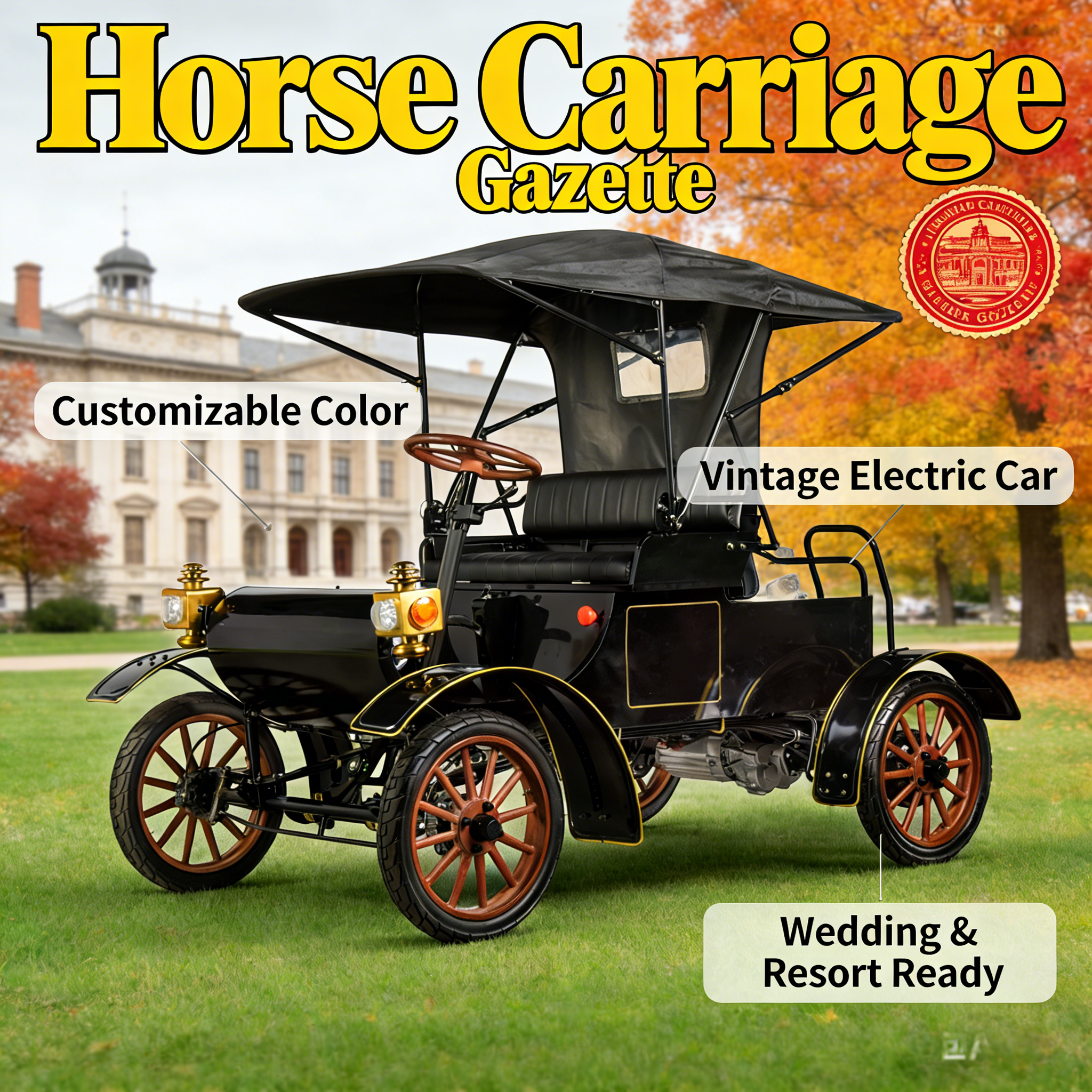 Многоцелевой старинный электромобиль открытого типа 1903 года выпуска | Сертифицирован EEC, полностью настраиваемый для свадеб и курортов